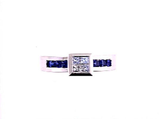 EFFY 14K WHITE GOLD DIAMOND,NATURAL SAPPHIRE RING