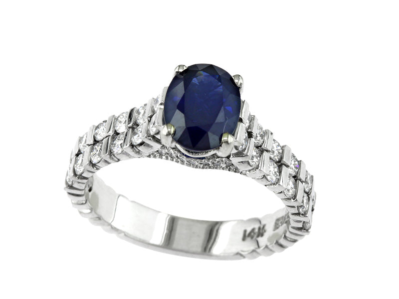 EFFY 14K WHITE GOLD DIAMOND,NATURAL KANJA SAPPHIRE RING