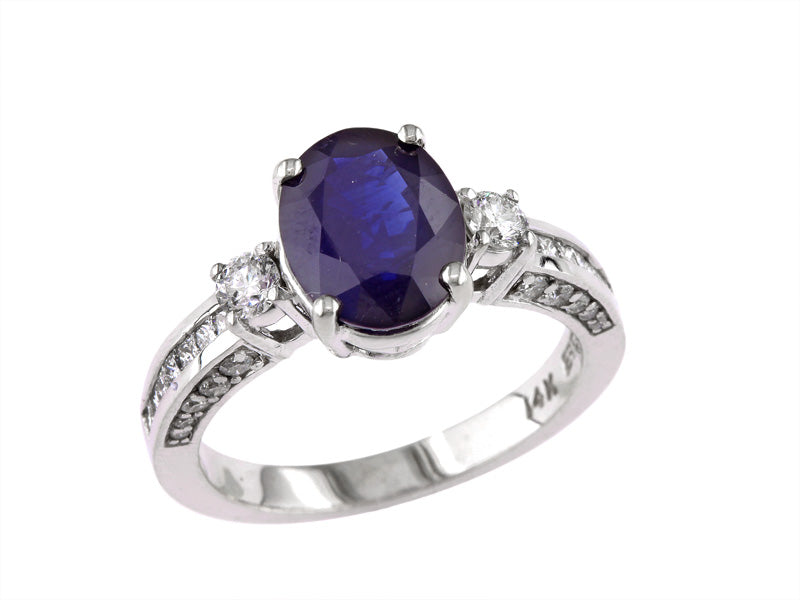 EFFY 14K WHITE GOLD DIAMOND,NATURAL KANJA SAPPHIRE RING