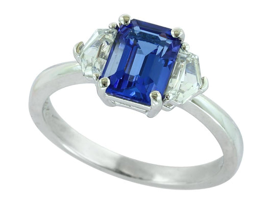 EFFY 14K WHITE GOLD WHITE SAPPHIRE,TANZANITE RING