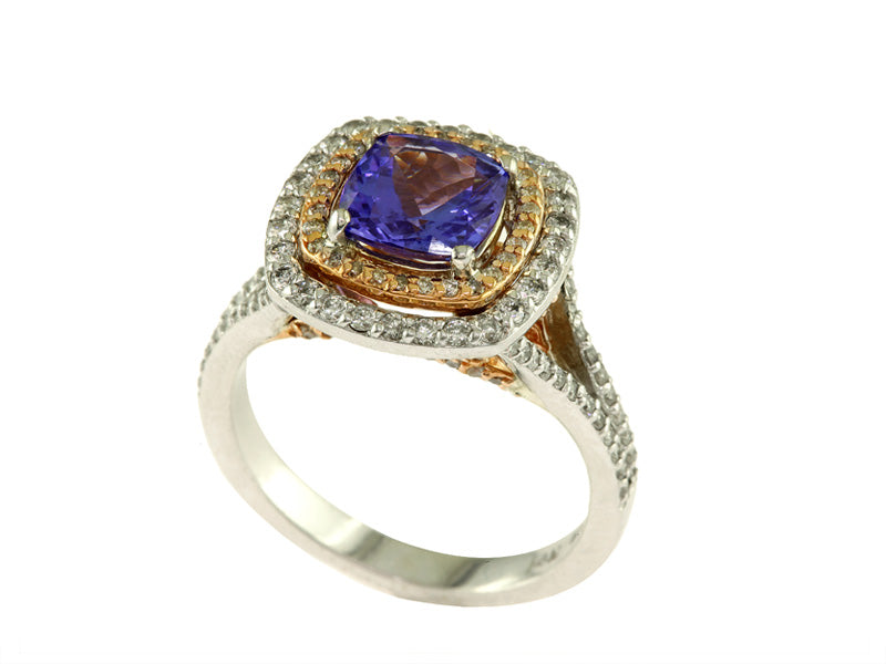 EFFY 14K WHITE and ROSE GOLD DIAMOND,TANZANITE RING