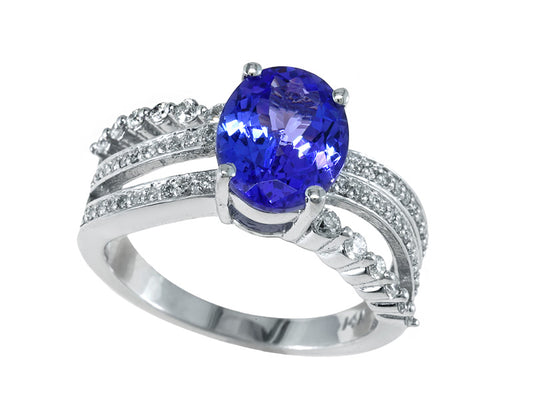 EFFY 14K WHITE GOLD DIAMOND,TANZANITE RING