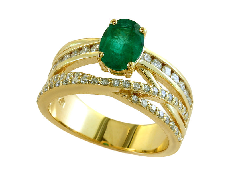 EFFY 14K YELLOW GOLD DIAMOND,NATURAL EMERALD RING