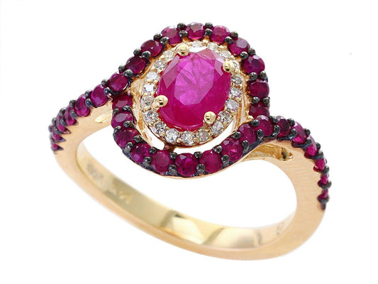 EFFY 14K WHITE GOLD DIAMOND,NATURAL RUBY RING