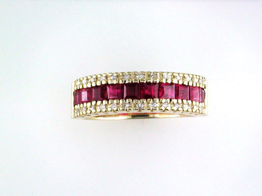 EFFY 14K YELLOW GOLD DIAMOND,NATURAL RUBY RING