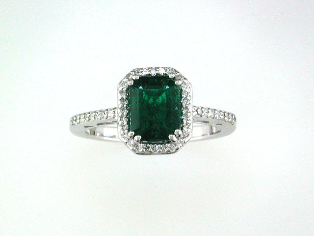 EFFY 14K WHITE GOLD DIAMOND,NATURAL EMERALD RING