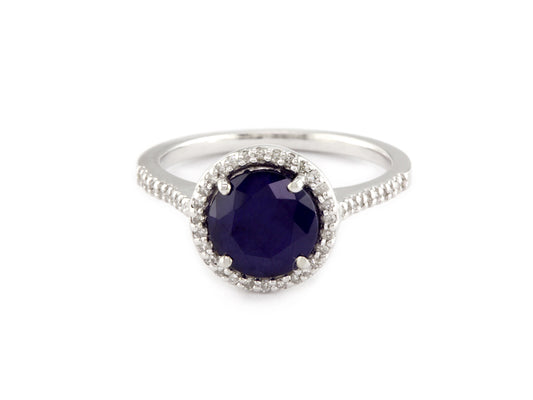 EFFY 14K WHITE GOLD DIAMOND,NATURAL SAPPHIRE RING