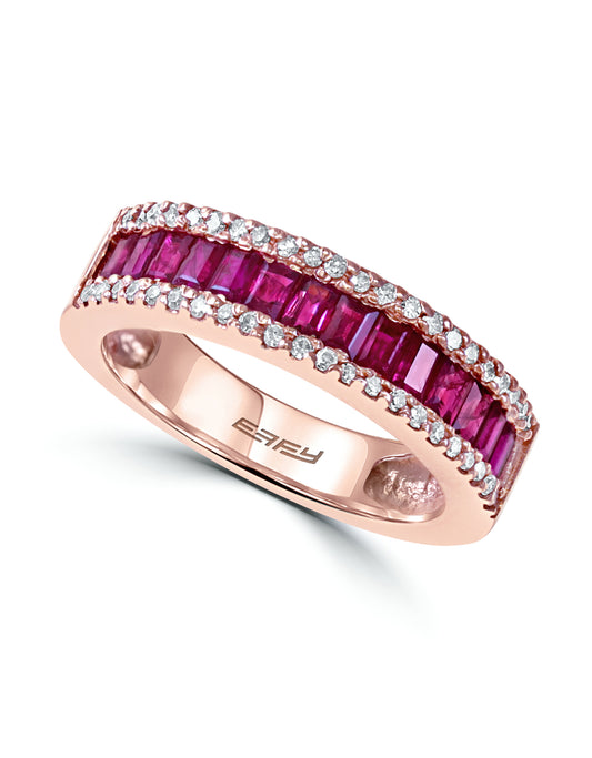 Effy 14K Rose Gold Diamond,Natural Ruby Ring