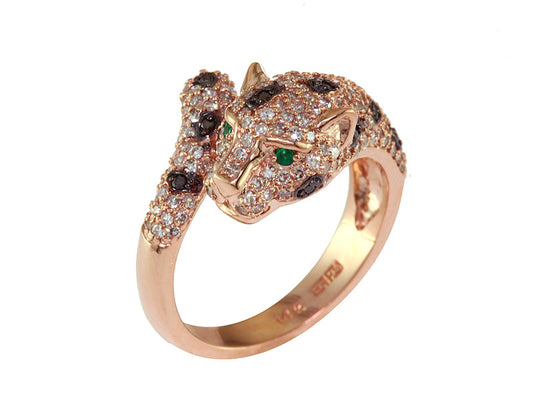 EFFY 14K ROSE GOLD DIAMOND,BLACK DIAMOND,NATURAL EMERALD RING