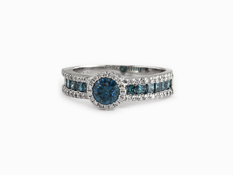 EFFY 14K WHITE GOLD DIAMOND,BLUE DIAMOND, RING