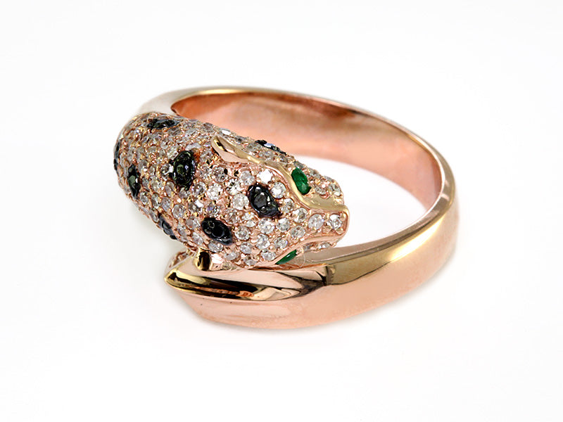 EFFY 14K ROSE GOLD DIAMOND,BLACK DIAMOND,NATURAL EMERALD RING