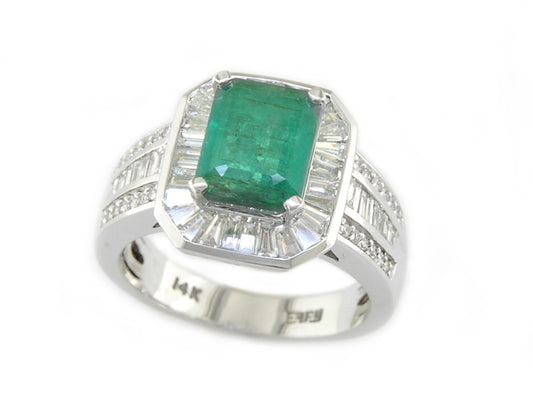 EFFY 14K WHITE GOLD DIAMOND,NATURAL EMERALD RING