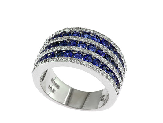 EFFY 14K WHITE GOLD DIAMOND,NATURAL SAPPHIRE RING