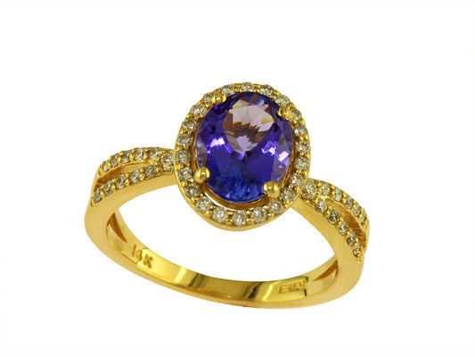 EFFY 14K YELLOW GOLD DIAMOND,TANZANITE RING