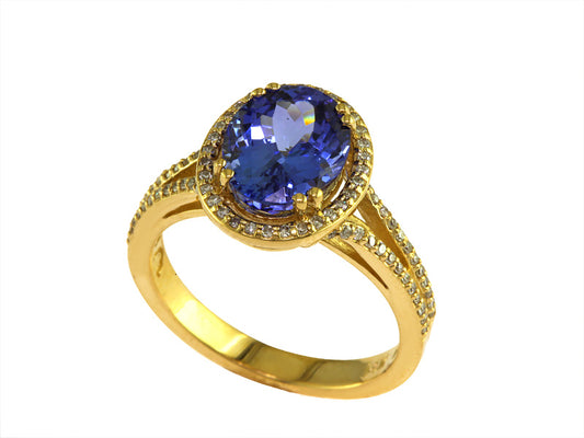 EFFY 14K YELLOW GOLD DIAMOND,TANZANITE RING