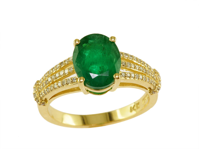 EFFY 14K YELLOW GOLD DIAMOND,NATURAL EMERALD RING