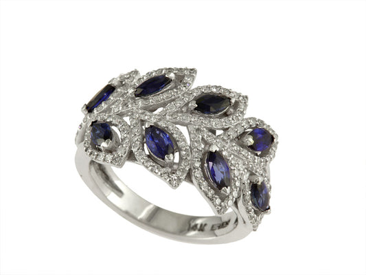 EFFY 14K WHITE GOLD DIAMOND,NATURAL SAPPHIRE RING