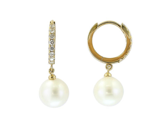 EFFY 14K YELLOW GOLD DIAMOND,FRESH WATER PEARL EARRINGS