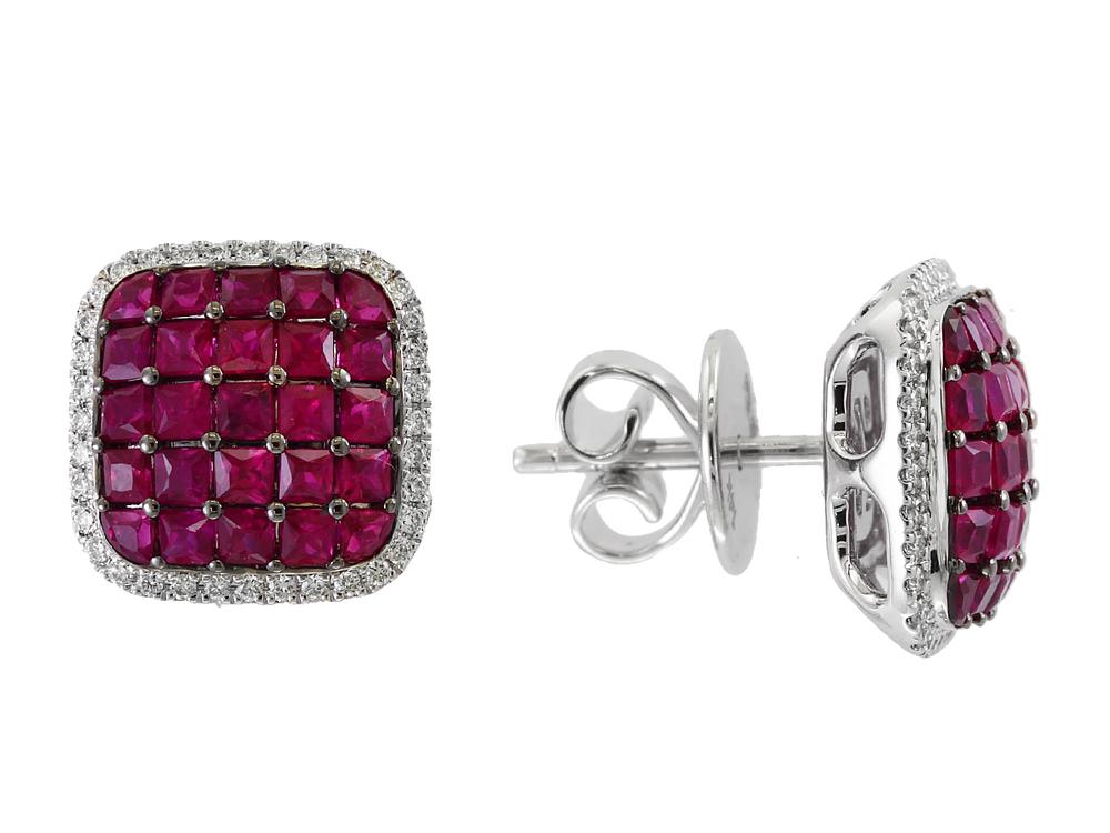 EFFY 14K WHITE GOLD DIAMOND,NATURAL RUBY EARRINGS