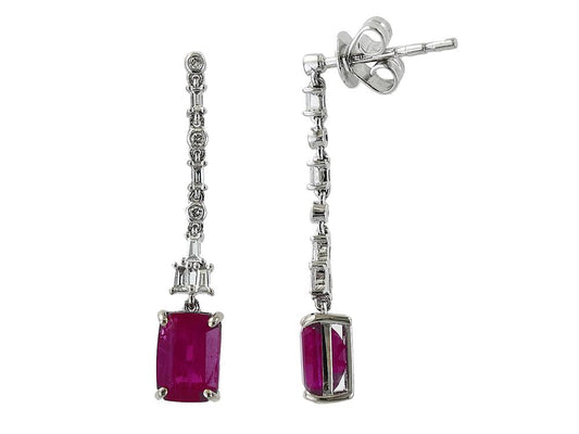 EFFY 14K WHITE GOLD DIAMOND,NATURAL RUBY EARRINGS