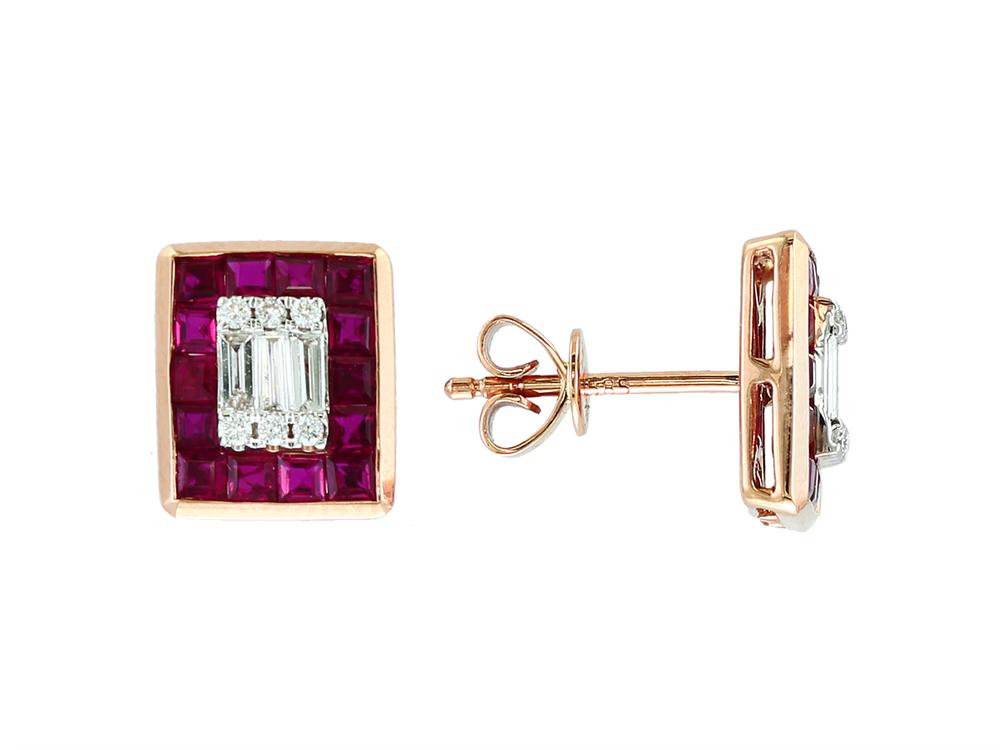 EFFY 14K ROSE GOLD DIAMOND,NATURAL RUBY EARRINGS