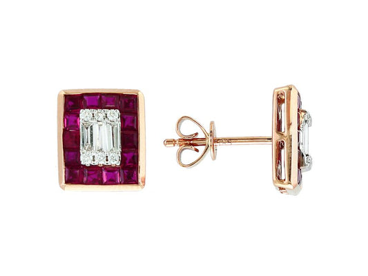 EFFY 14K ROSE GOLD DIAMOND,NATURAL RUBY EARRINGS