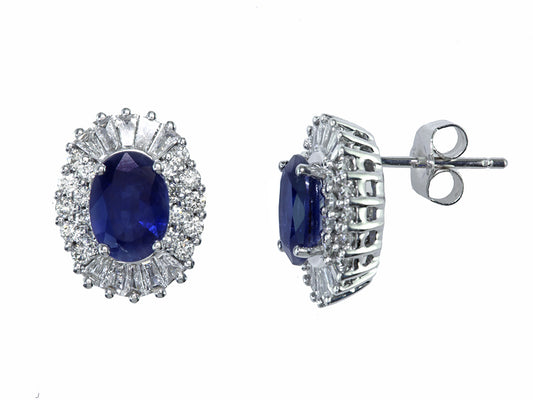 EFFY 14K WHITE GOLD DIAMOND,NATURAL SAPPHIRE EARRINGS