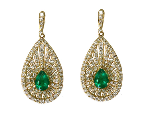 EFFY 14K YELLOW GOLD DIAMOND,NATURAL EMERALD EARRINGS