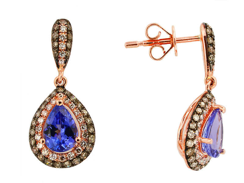 EFFY 14K ROSE GOLD DIAMOND,ESPRESSO DIAMOND,TANZANITE EARRINGS