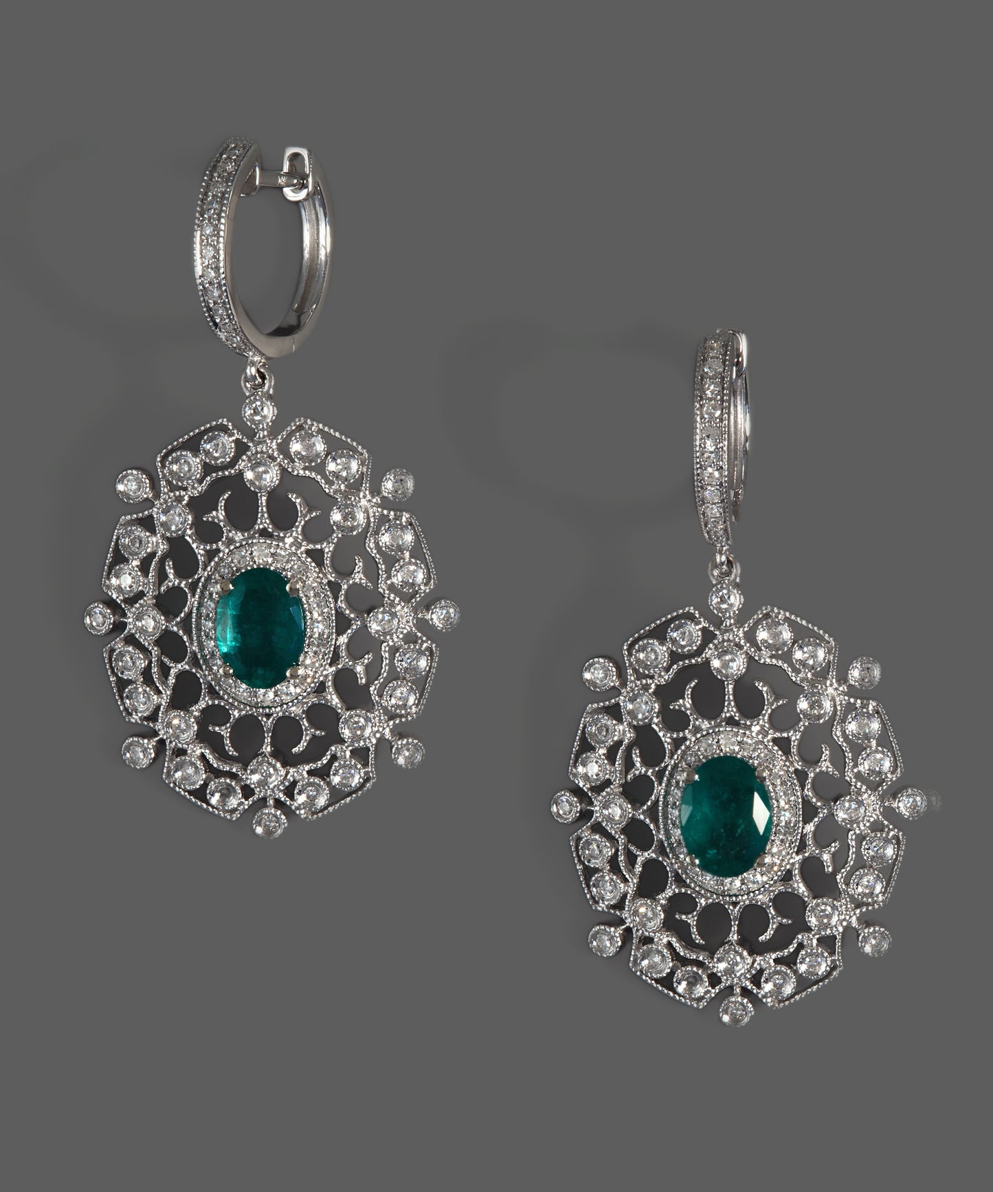 Effy 14K White Gold Diamond,Natural Emerald Earrings