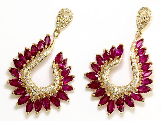 EFFY 14K YELLOW GOLD DIAMOND,NATURAL RUBY EARRINGS