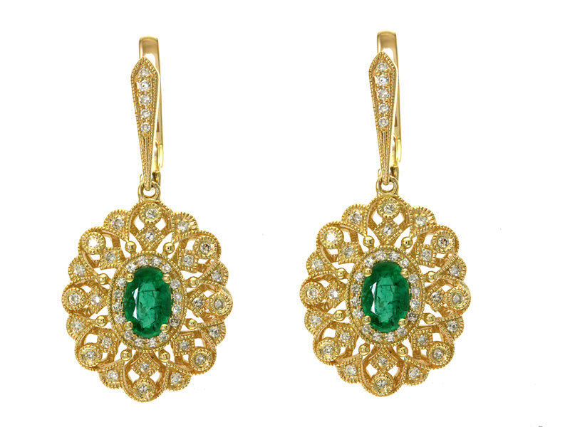 EFFY 14K YELLOW GOLD DIAMOND,NATURAL EMERALD EARRINGS