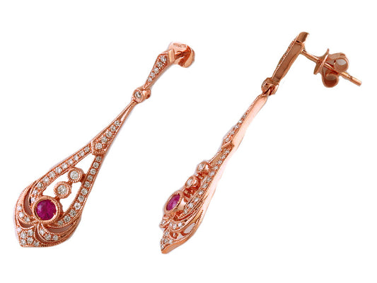 EFFY 14K ROSE GOLD DIAMOND,NATURAL RUBY EARRINGS