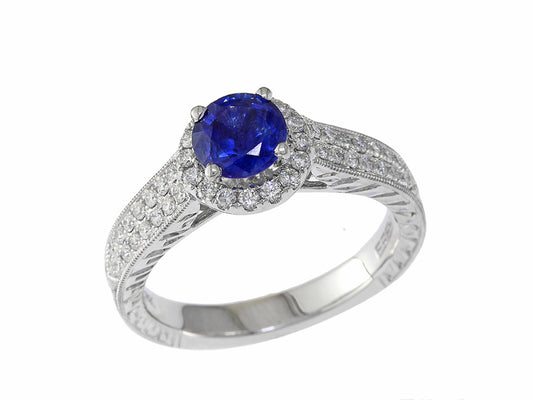 EFFY 18K WHITE GOLD DIAMOND,NATURAL SAPPHIRE RING