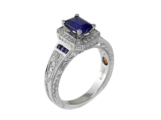 EFFY 18K WHITE GOLD DIAMOND,NATURAL SAPPHIRE RING