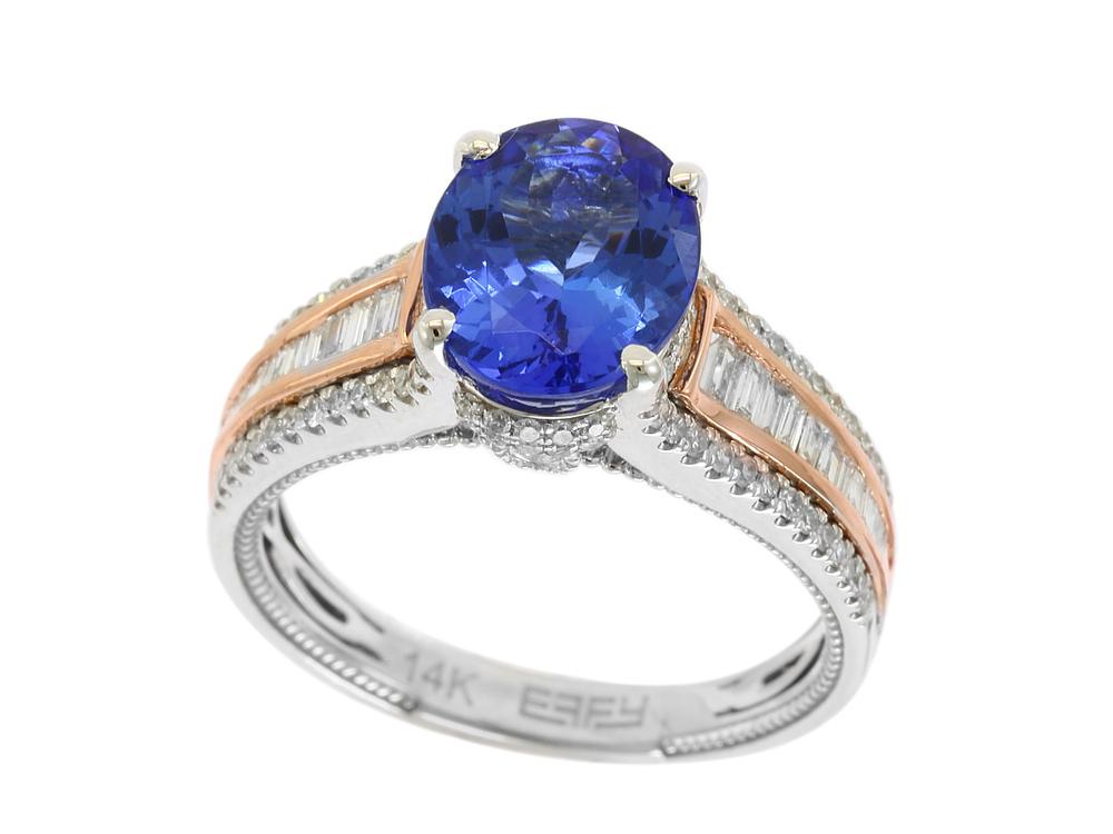 EFFY 14K WHITE and ROSE GOLD DIAMOND,TANZANITE RING