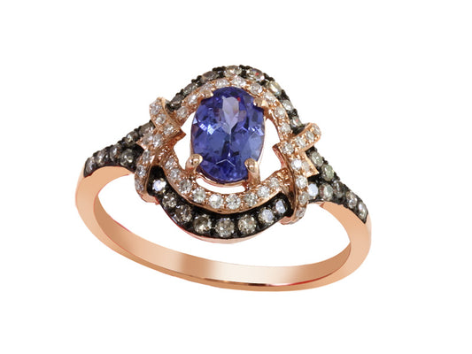 EFFY 14K ROSE GOLD DIAMOND,ESPRESSO DIAMOND,TANZANITE RING