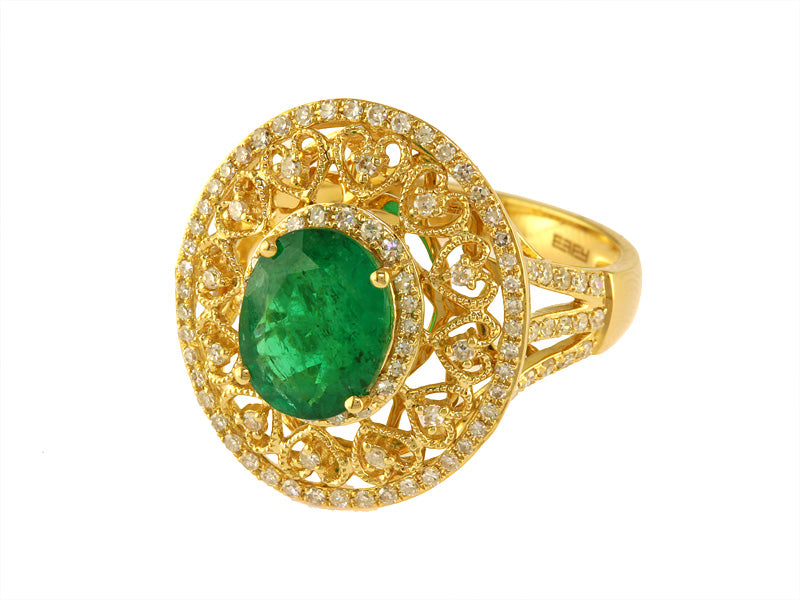 EFFY 14K YELLOW GOLD DIAMOND,NATURAL EMERALD RING