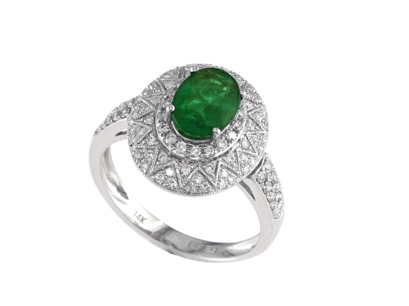 EFFY 14K WHITE GOLD DIAMOND,NATURAL EMERALD RING