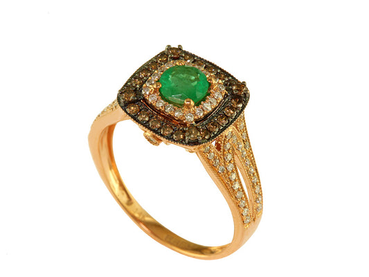 EFFY 14K ROSE GOLD DIAMOND,ESPRESSO DIAMOND,NATURAL EMERALD RING