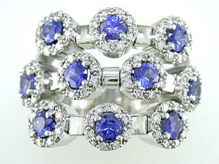 EFFY 14K WHITE GOLD DIAMOND,NATURAL CEYLON SAPPHIRE RING