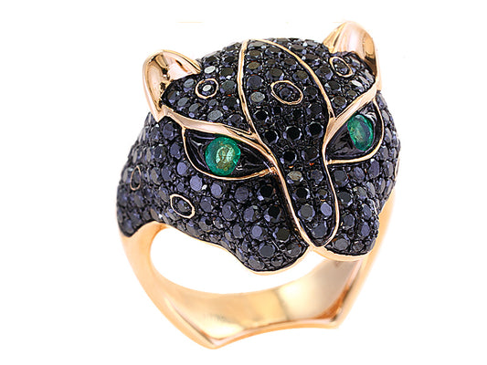 EFFY 14K YELLOW GOLD BLACK DIAMOND,NATURAL EMERALD RING