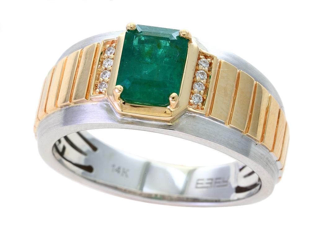 EFFY 14K WHITE and YELLOW GOLD DIAMOND,NATURAL EMERALD RING