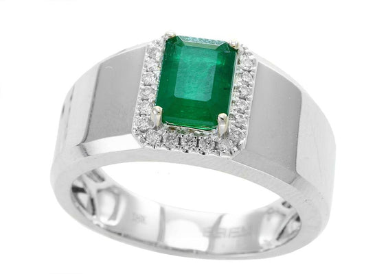 EFFY 14K WHITE GOLD DIAMOND,NATURAL EMERALD RING