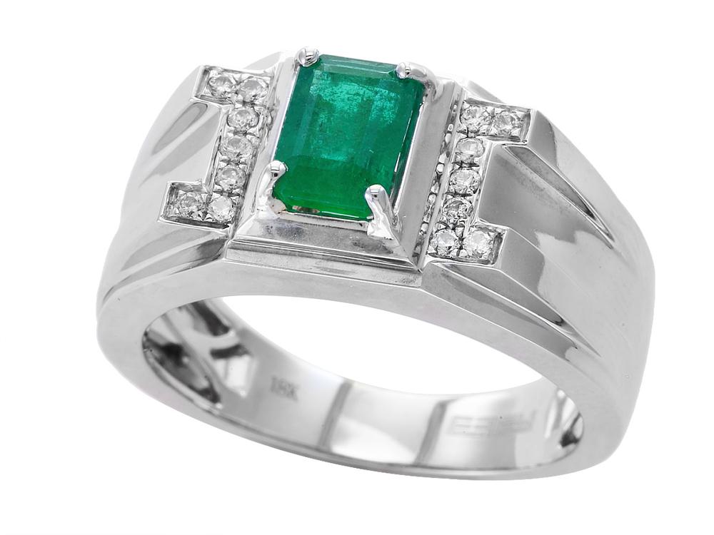 EFFY 14K WHITE GOLD DIAMOND,NATURAL EMERALD RING