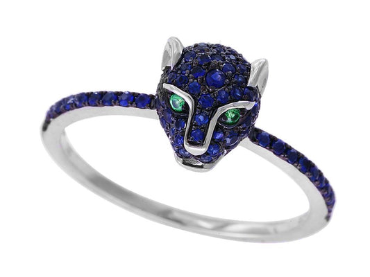 EFFY 18K WHITE GOLD NATURAL SAPPHIRE,TSAVORITE RING