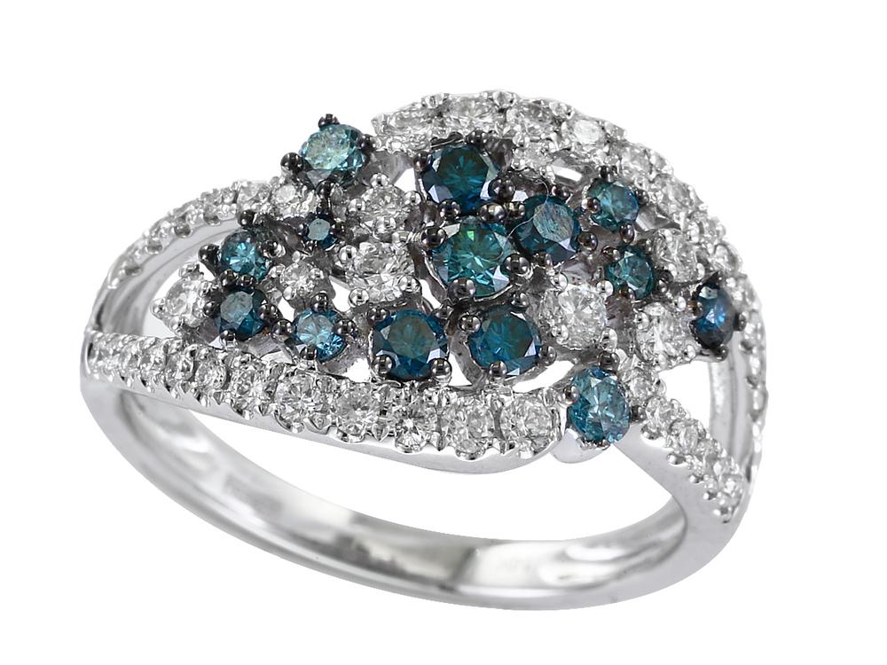 EFFY 14K WHITE GOLD DIAMOND,BLUE DIAMOND, RING