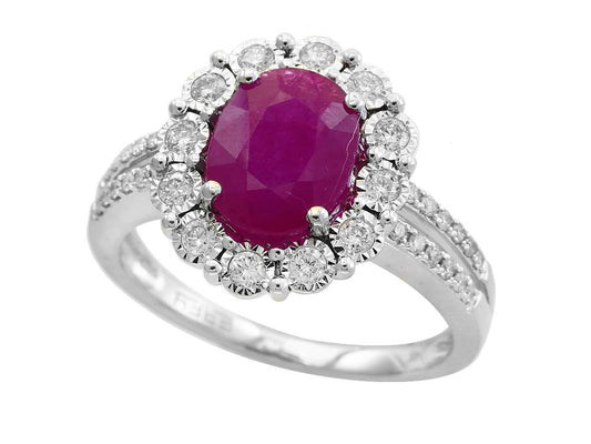 EFFY 14K WHITE GOLD DIAMOND,NATURAL RUBY RING