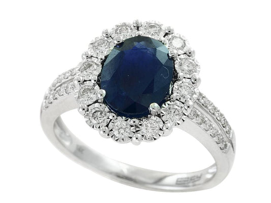 EFFY 14K WHITE GOLD DIAMOND,NATURAL SAPPHIRE RING