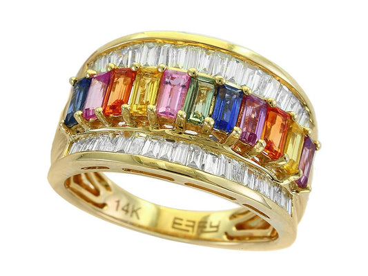 EFFY 14K YELLOW GOLD DIAMOND,NATURAL CEYLON SAPPHIRE,GREEN SAPPHIRE,ORANGE SAPPHIRE,PINK SAPPHIRE,PURPLE SAPPHIRE,YELLOW SAPPHIRE RING